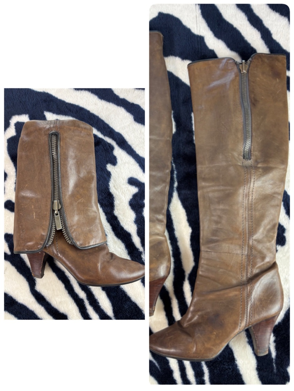 Frye Danika Piping Zip Leather Convertible OTK Boots Over the Knee High Brown 8